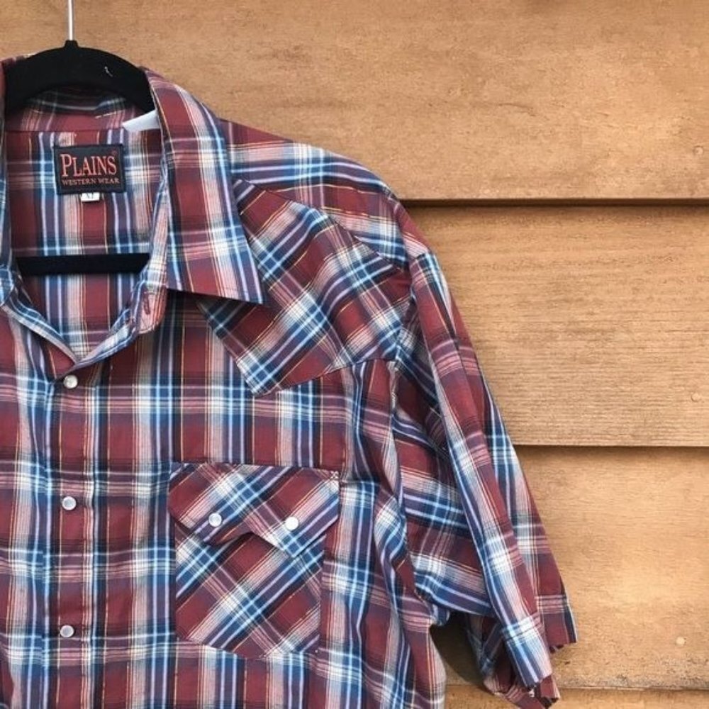 Vintage Plains Western Wear Plaid Pearl Snap Button Down Shirt Size XL - Picture 8 of 8